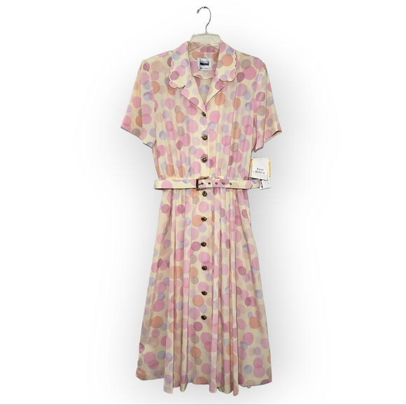 Leslie Fay Vintage Pastel Polka Dot Button Front Belted Maxi Dress 14 - Picture 1 of 5
